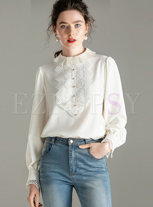 Tops | Blouses | Chic Patchwork Embroidered Pullover Blouse