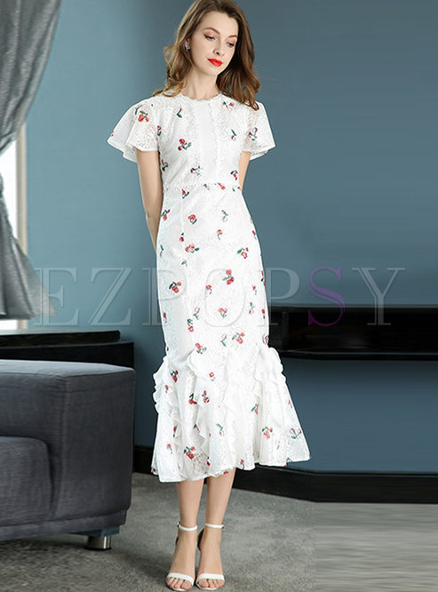 Lace Flare Sleeve Peplum Maxi Dress