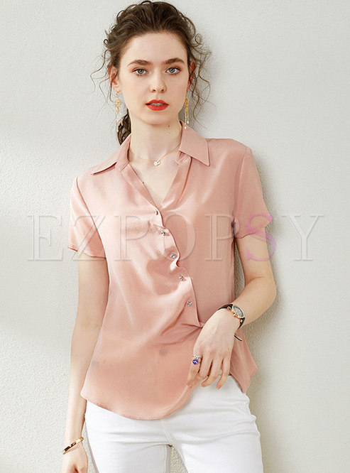 Silk Lapel Ruched Single-breasted Blouse