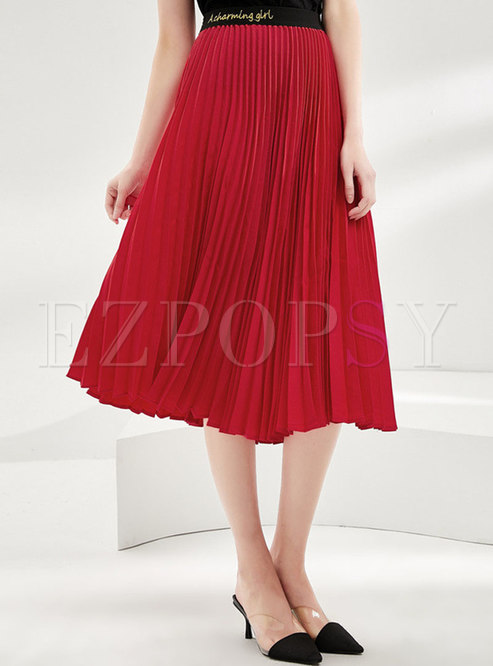 Letter Embroidered Pleated A-line Skirt