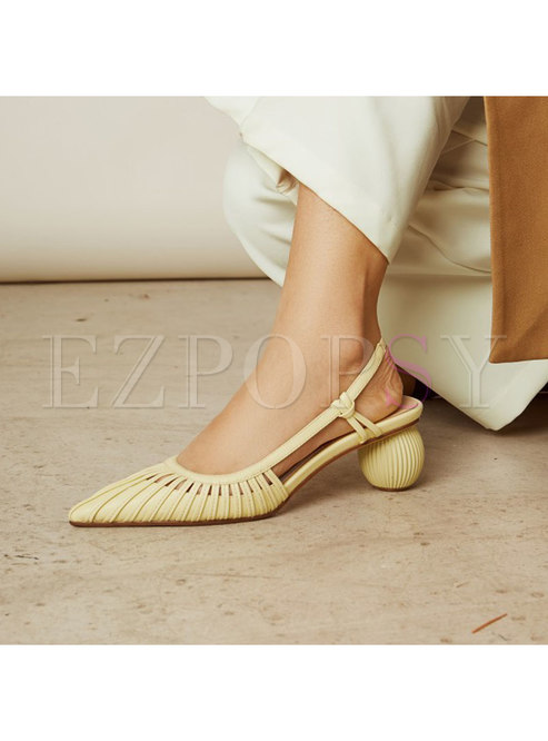 Genuine Leather Openwork Pointed Toe Sandals