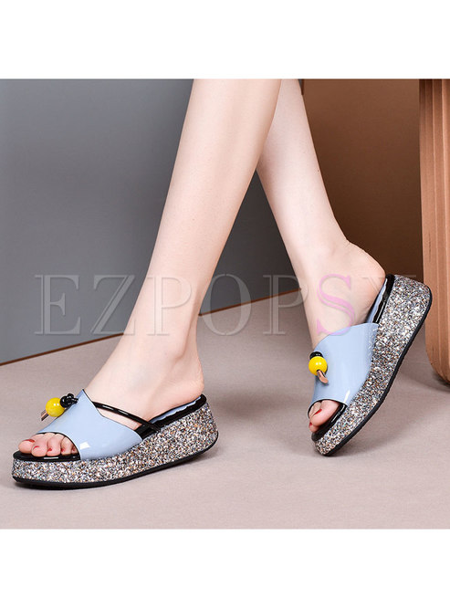 Casual Glitter Platform Genuine Leather Slippers