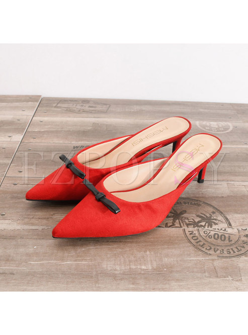 Pointed Toe Bowknot Thin Heel Slippers