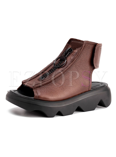 Peep Toe Platform Zipper Leather Sandals