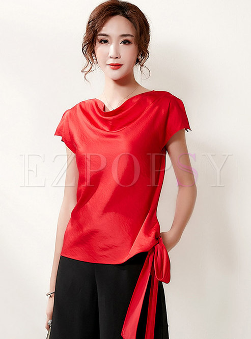 Tops | T-shirts | Cowl Neck Pullover Side Bowknot T-shirt