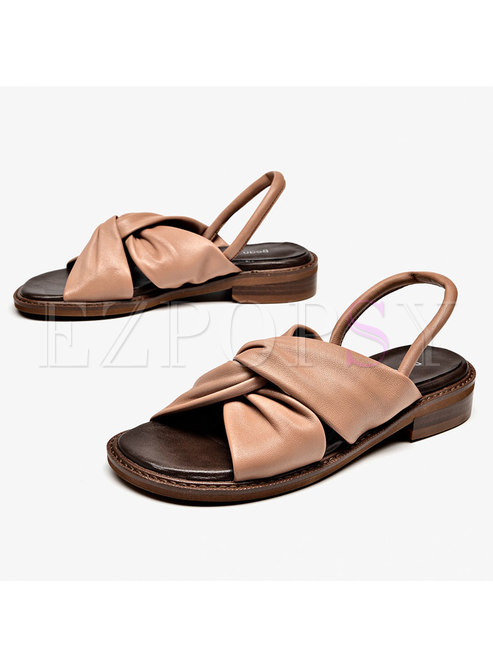 Brown Leather Bowknot All-matched Sandals