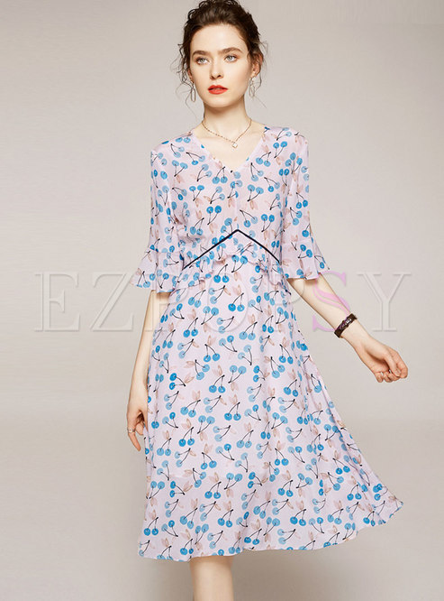 Dresses | Skater Dresses | Flare Half Sleeve Floral Silk Skater Dress