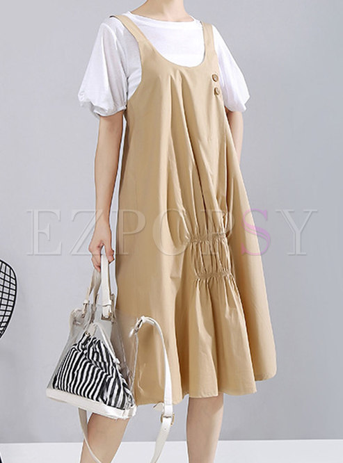 Puff Sleeve Pullover Loose Two Piece Dress