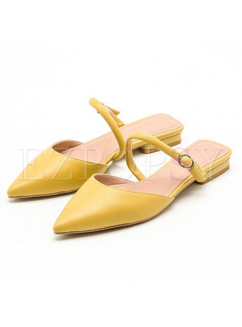 Yellow Pointed Buckle Toe Flat Slippers