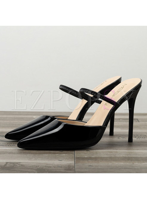 Solid Color Patent Leather High Heel Slippers