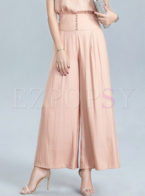 High Waisted Wide Leg Pants With Buttons