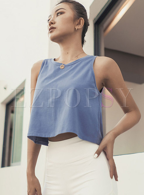 Sleeveless Back Openwork Cropped Sports Top