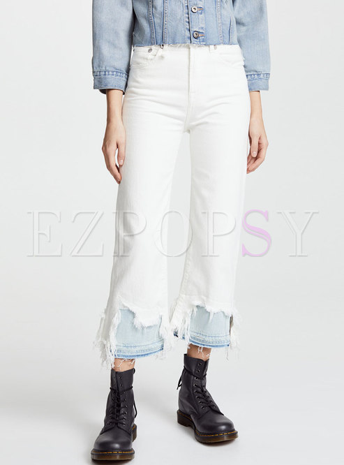 Color-blocked Patchwork High Waisted Straight Jeans