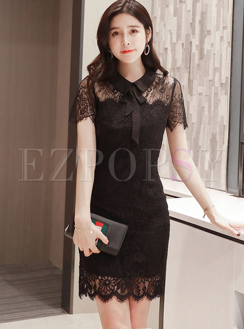 Black Transparent Lace Bodycon Mini Dress