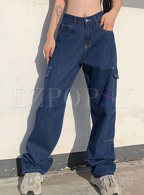 Casual Loose Straight Jeans With Pockets