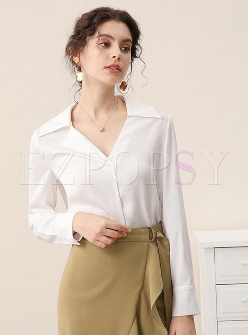 White Pullover Chiffon Office Blouse