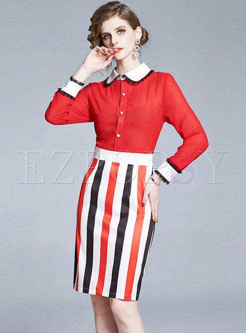 Long Sleeve Striped Patchwork Bodycon Dress