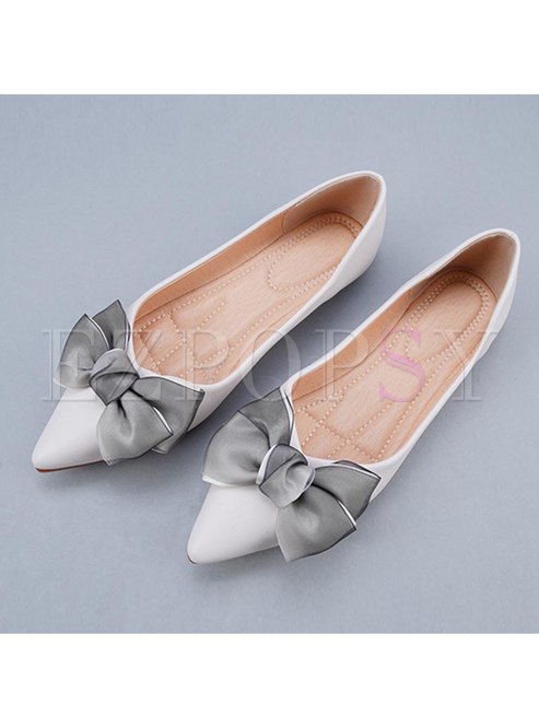 Pointed Toe Color-blocked Bowknot Flats