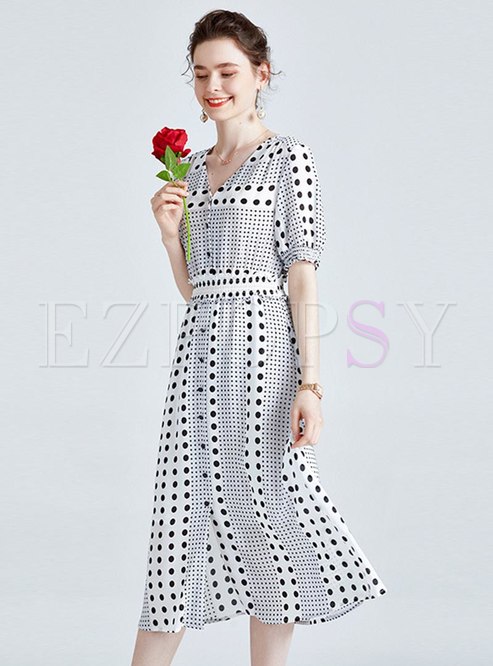 Dresses | Skater Dresses | Polka Dot Empire Waist Silk Knee-length Dress