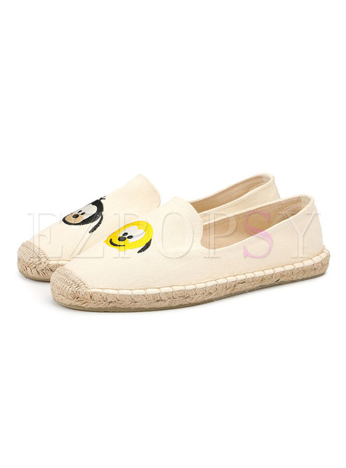 Rounded Toe Cartoon Embroidered Espadrilles