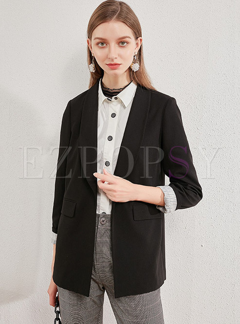 Black Notched Office Blazer With One Button