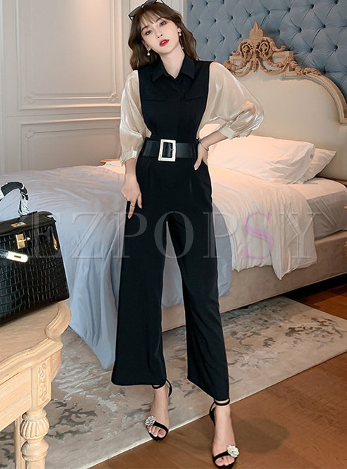Color-blocked High Waisted Flare Jumpsuits