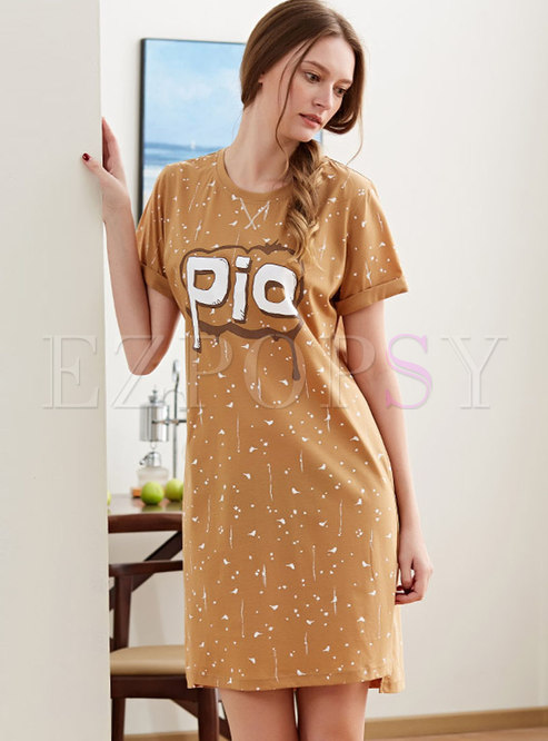 Casual Short Sleeve Letter Print Nightgowns 