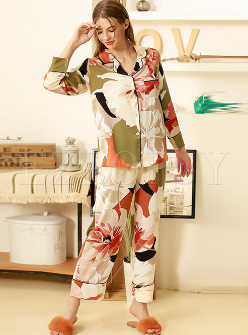 Floral Button Down Long Sleeve Pajama Set
