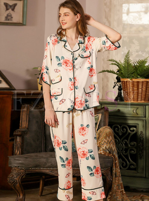 Sleepwear | Pajamas | Three Quarters Sleeve Button Down Pajama Set