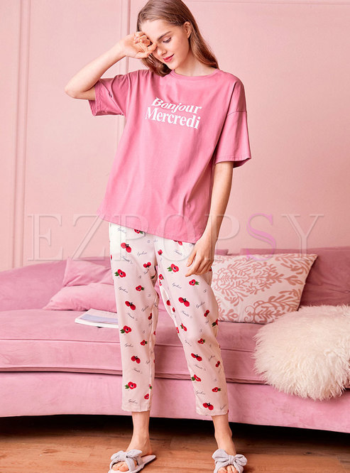 Short Sleeve Cheery Print Pajama Set