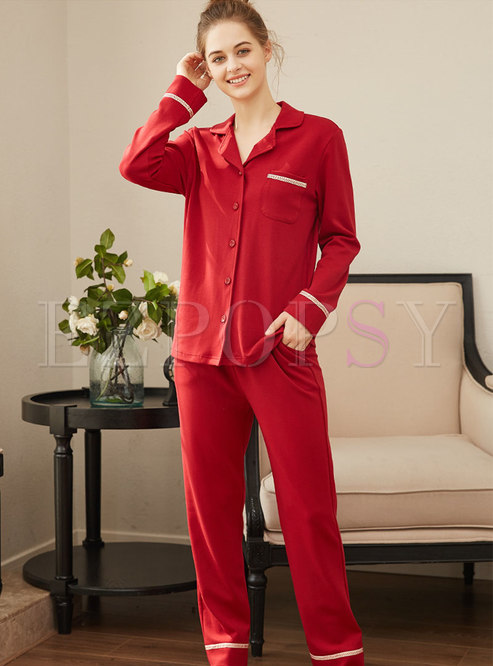 Sleepwear | Pajamas | Red Long Sleeve Sleep Shirt & Straight Pants