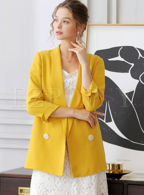 Brief Notched Double-breasted Straight Blazer