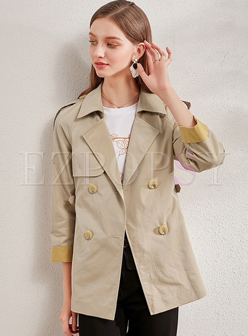 Color-blocked Notched Slim Trench Coat