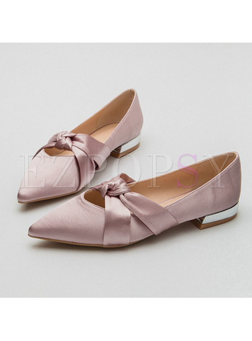 Pointed Toe Bowknot Suede Low Heel Shoes