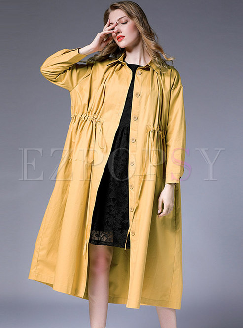 Drawstring Buttoned Shift Trench Coat