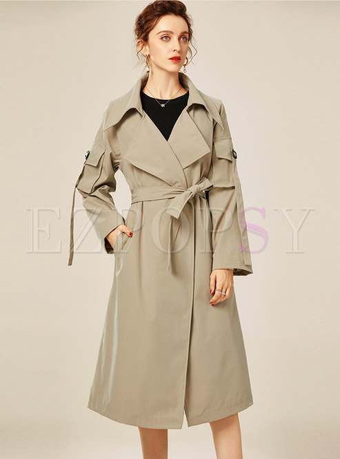 Lapel Patchwork Straight Trench Coat