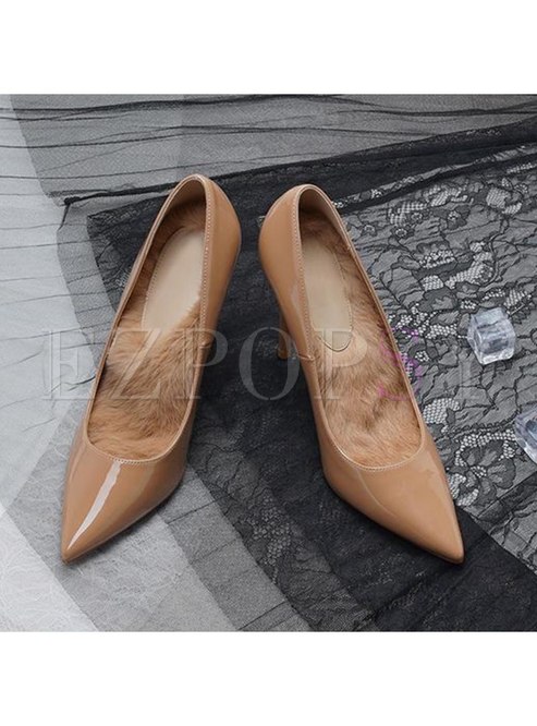 Pointed Toe Low-fronted Plush Pumps