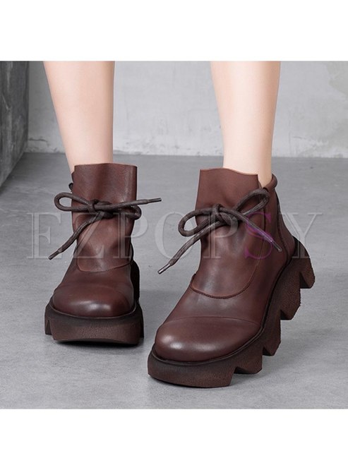 Rounded Toe Platform Ankle Boots
