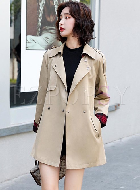 Outwear | Trench Coats | Plaid Patchwork A Line Trench Coat