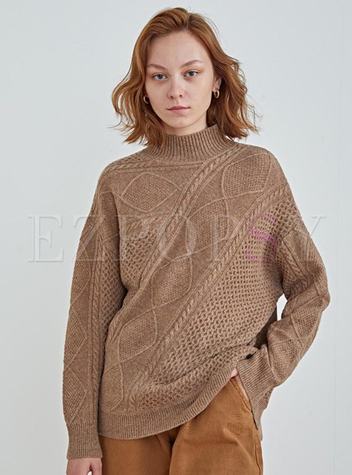 Half Turtleneck Pullover Wool Sweater