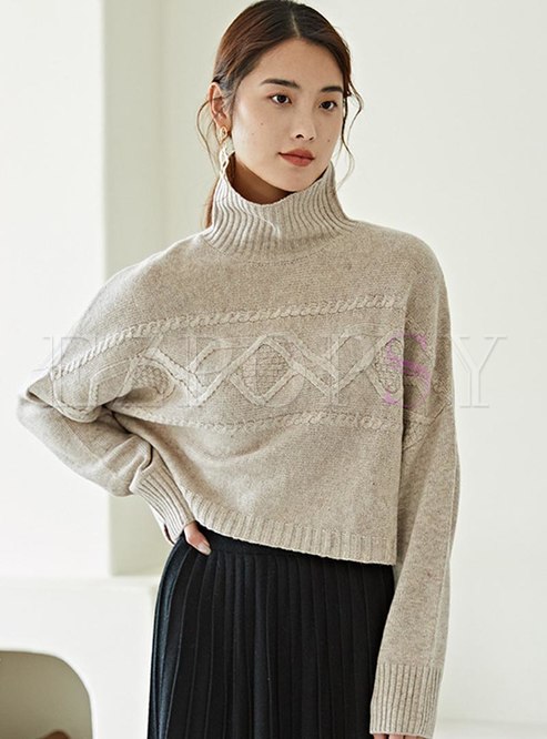 Long Sleeve Pullover Turtleneck Asymmetric Sweater