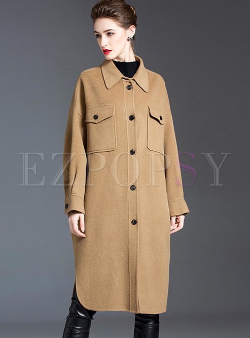 Asymmetric Cocoon Cashmere Loose Overcoat