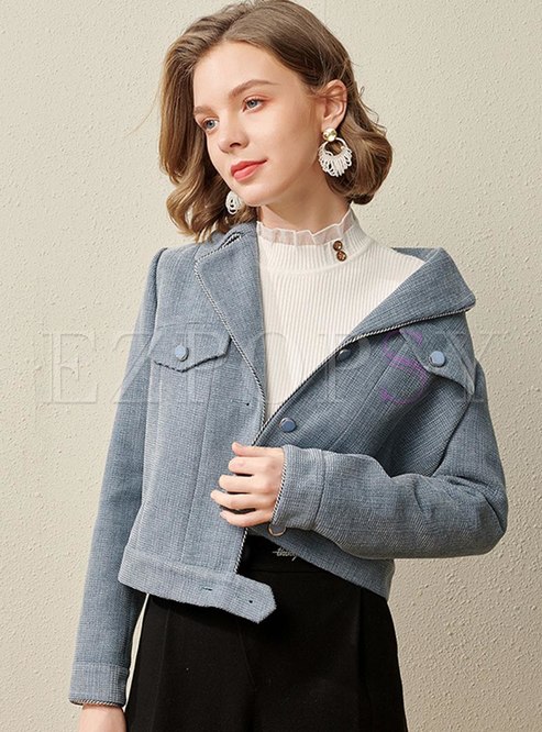 Turn Down Collar Single-breasted Short Jacket