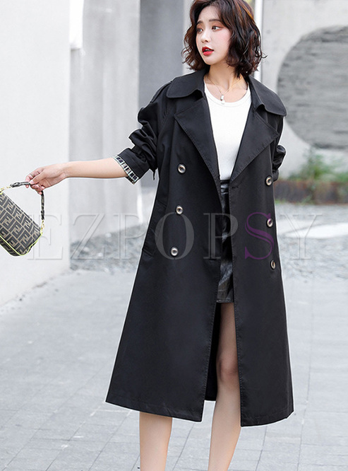 Black Double-breasted A Line Trench Coat