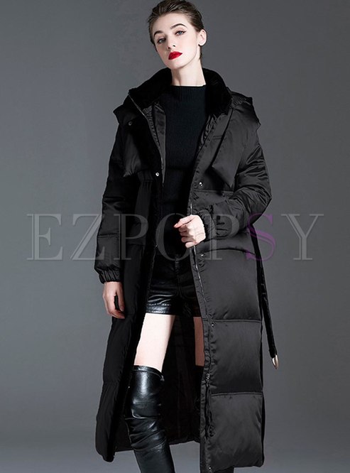 Outwear | Down Coats | Removable Hooded Shiny Long Puffer Coat