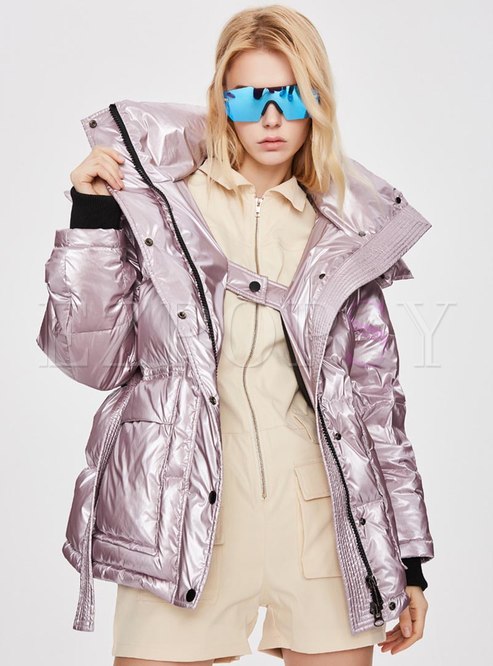 Removable Hooded Shiny Puffer Jacket