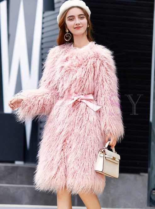 Long Sleeve Solid Color Faux Fur Coats