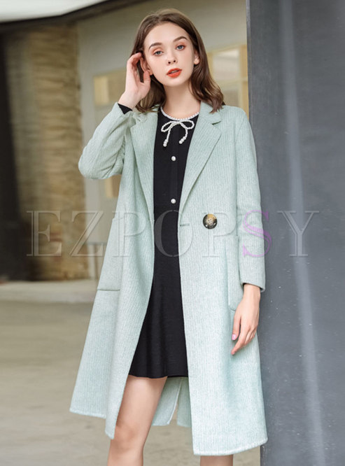 Lapel Solid Straight Knee-length Overcoat