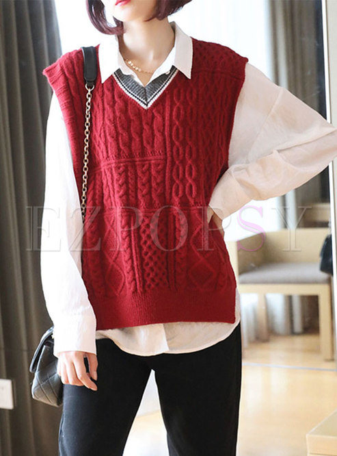 Sleeveless Pullover V-neck Sweater Vest