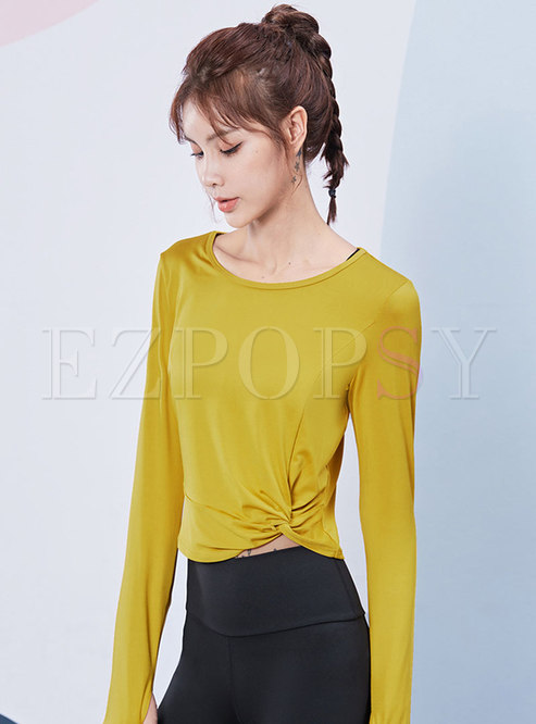 Crew Neck Pullover Cropped Ruched Tops